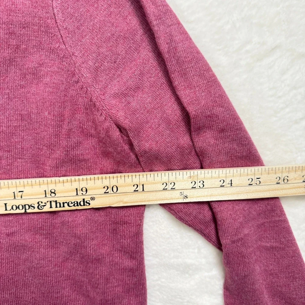 LOFT Sweater Womens XL Pink V-Neck Long Sleeve Fine Knit Ribbed Hem Casual Berry